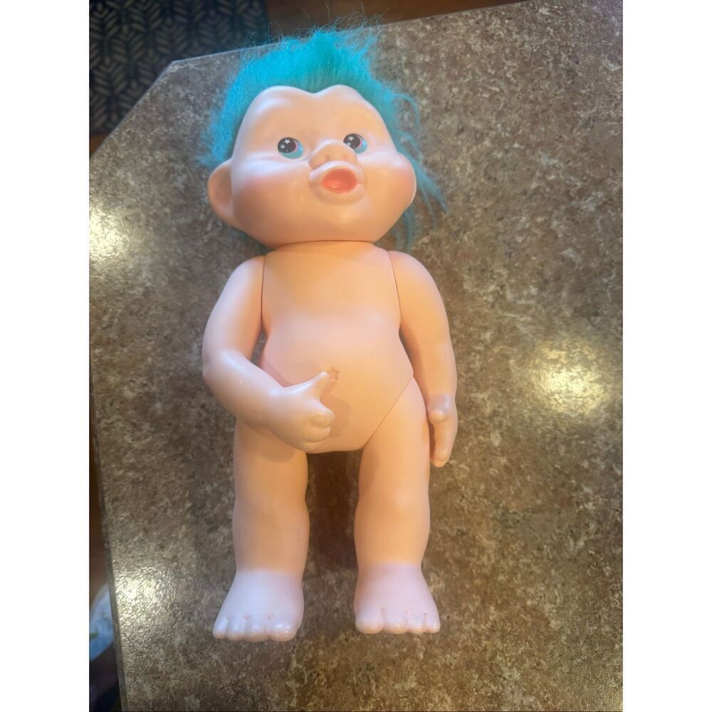 Vintage 1991 Applause Treasure Troll Doll 13” Teal Hair Star Eyes Large Troll Fi